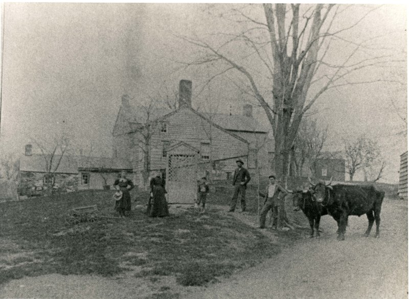 Fraleigh Homestead with family and oxen