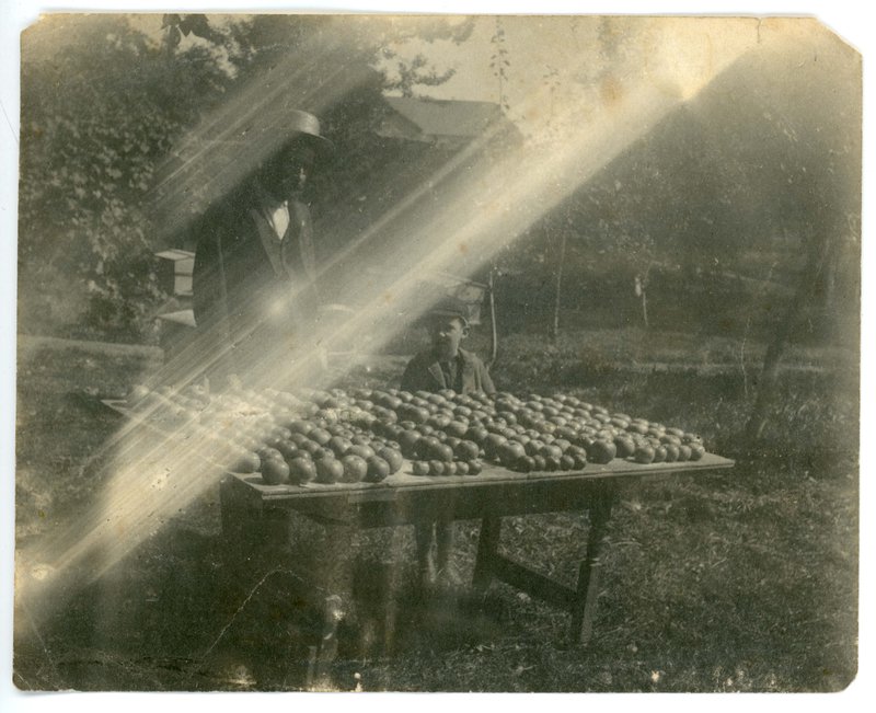 Man and young child with apples