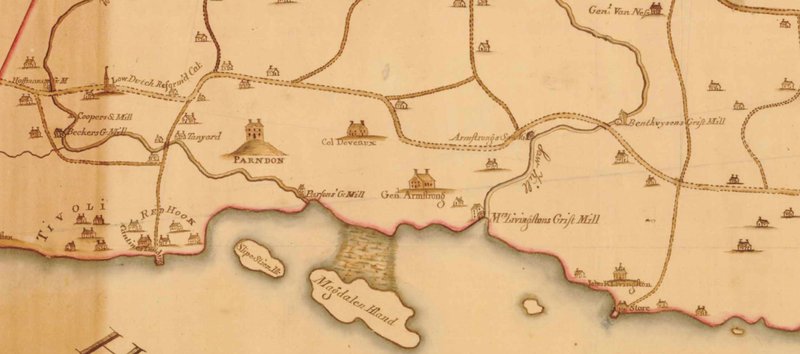 Map of the Town of Rhinebeck, in the County of Dutchess. Surveyed in December and January, 1797 and 1798, per Alex'r Thompson. (NYSA)
