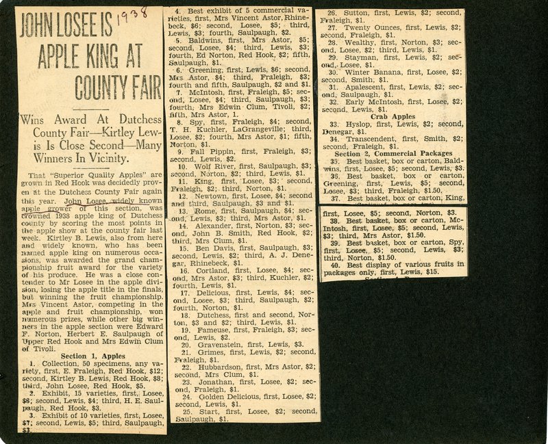 Newspaper clipping from 1938, John Losee is Apple King at County Fair